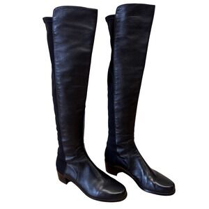 Stuart Weitzman 5050 Over The Knee Boots Womens 8M Black Leather Block Heel